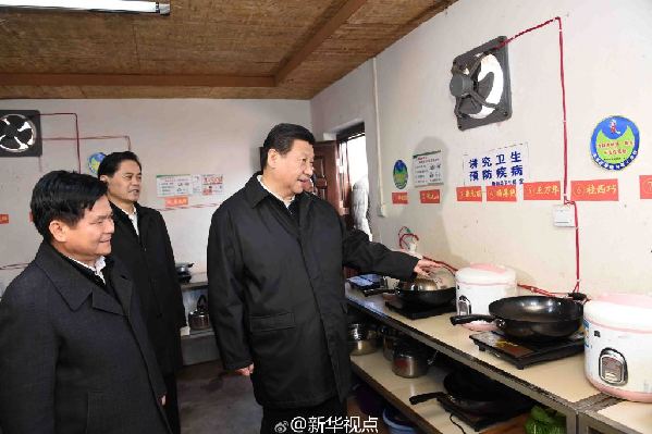 习近平察看鲁甸地震遗址