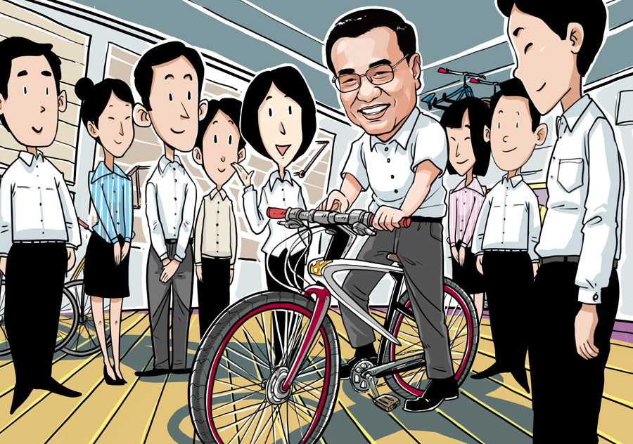 李克强体验“飞鸽”：我愿为中国自行车做广告