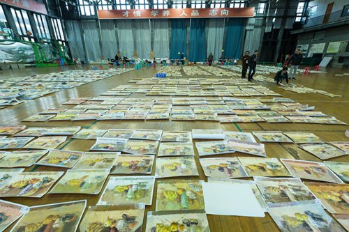 画卷铺满体育馆 中国美院招生阅卷“画海”令人震撼