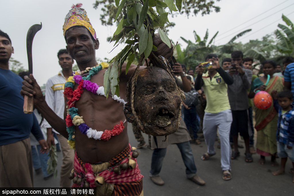 印度恐怖习俗！贾函节印度教徒坟墓掘头骨携带游行