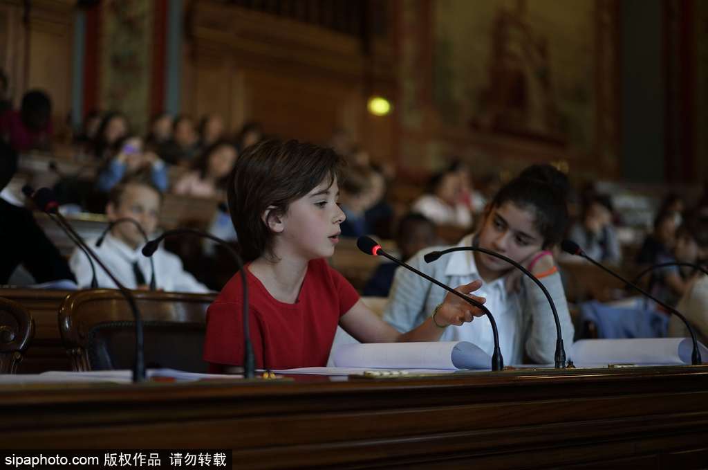 巴黎举行萌娃理事会讨论教务 小小“议员”举手参与严肃呆萌