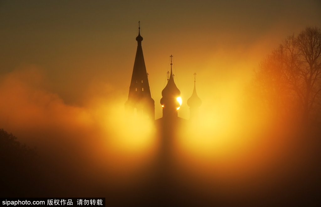 晨光中的俄罗斯伊万诺夫州 大地笼罩朦胧雾霭