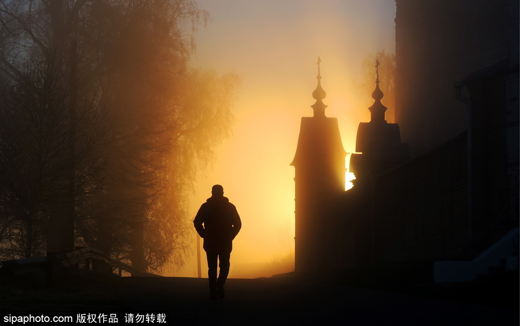 晨光中的俄罗斯伊万诺夫州 大地笼罩朦胧雾霭