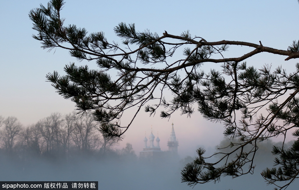 晨光中的俄罗斯伊万诺夫州 大地笼罩朦胧雾霭