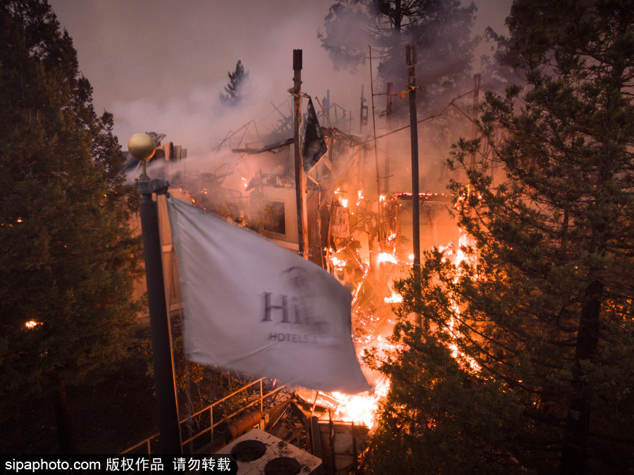 美国多地遭山火侵袭 圣罗莎希尔顿酒店“葬身火海”