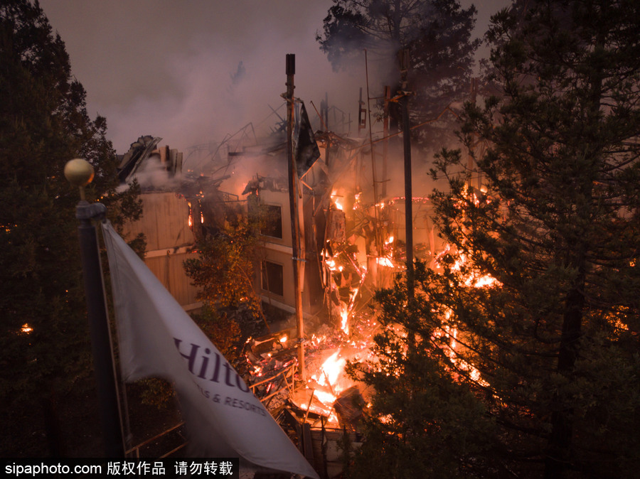 美国多地遭山火侵袭 圣罗莎希尔顿酒店“葬身火海”