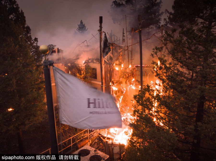 美国多地遭山火侵袭 圣罗莎希尔顿酒店“葬身火海”