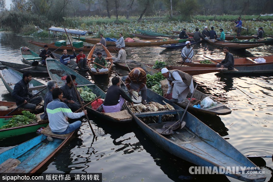 独木舟上的生活 走近印度水上蔬菜市场