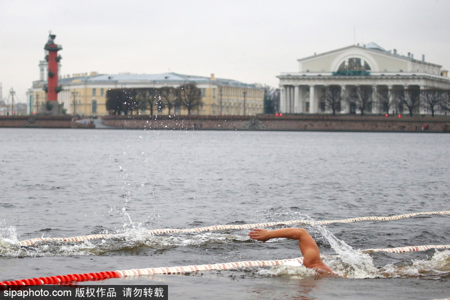 战斗民族就是抗冻 俄罗斯圣彼得堡举行冬泳节活动
