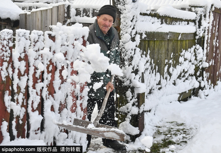 生活在冰雪童话之中 白俄罗斯乡村冬雪覆盖