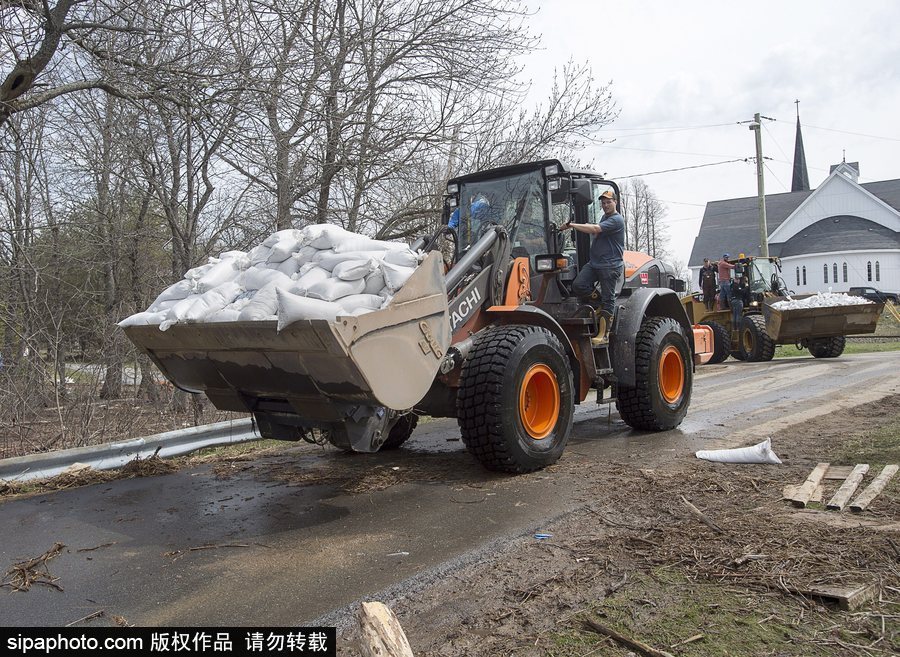 加拿大街道洪水泛滥 民众被迫淌水出行