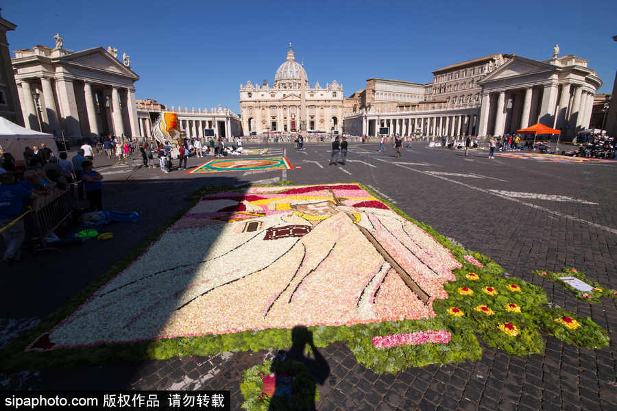 意大利罗马举行花毯节 鲜花地毯五彩缤纷美如画