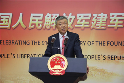刘晓明大使在建军91周年招待会上的讲话：《捍卫和平，促进发展》