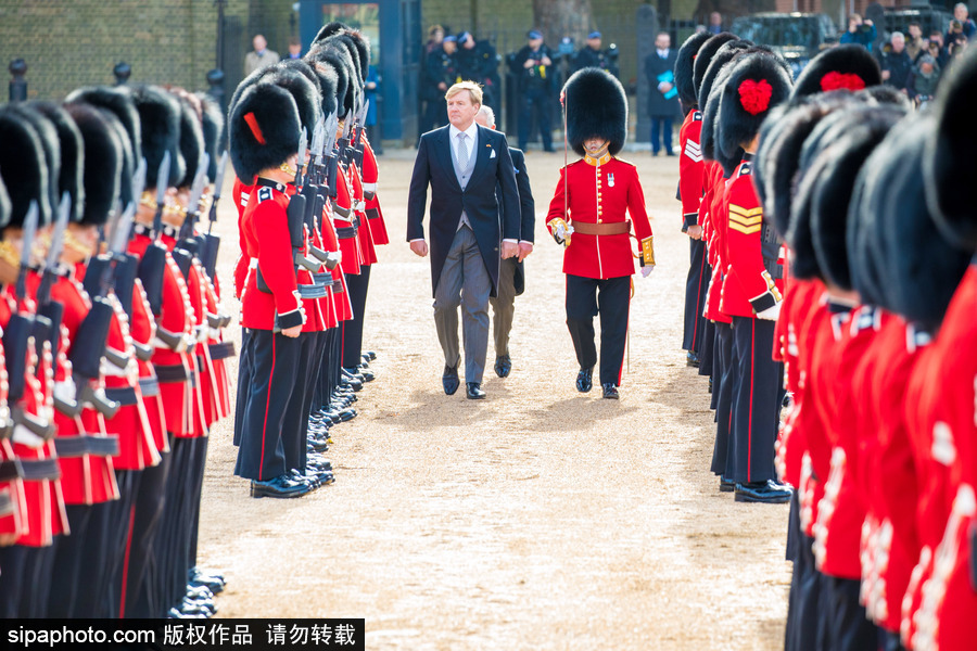 荷兰国王携王后对英国伦敦进行国事访问 英国女王出席欢迎仪式