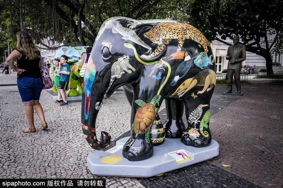 城市变“露天画廊”！巴西里约热内卢街头大象雕塑“穿新衣”