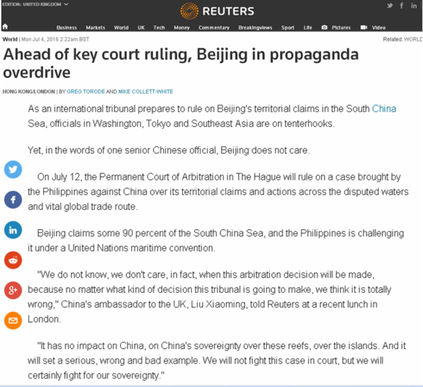 驻英国大使刘晓明就南海问题接受英国路透社全球新闻主编等采访实录