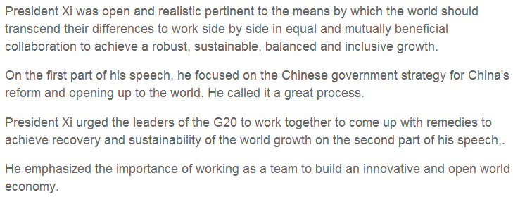 【老外谈G20】习主席提出的中国方案务实而乐观
