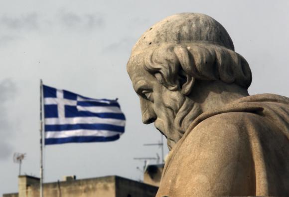 A statue of Greek philosopher Plato is seen in central Athens