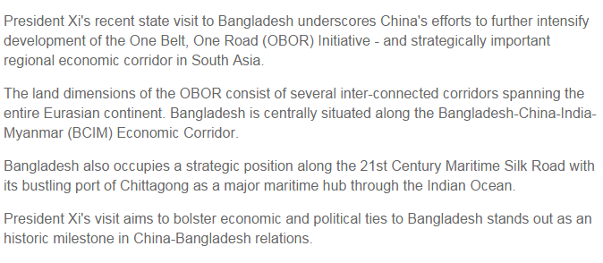 【老外谈】美国专家：习主席访孟推动“一带一路”在南亚向纵深发展