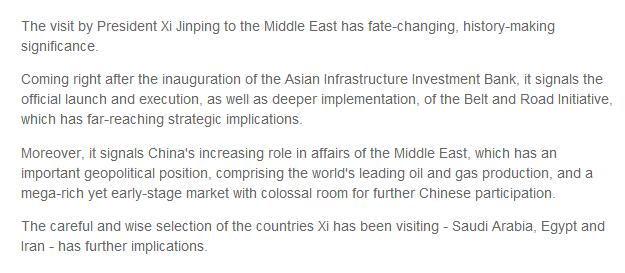 习主席中东之行老外谈(15); 中东之行彰显中国日益增长的吸引力和影响力